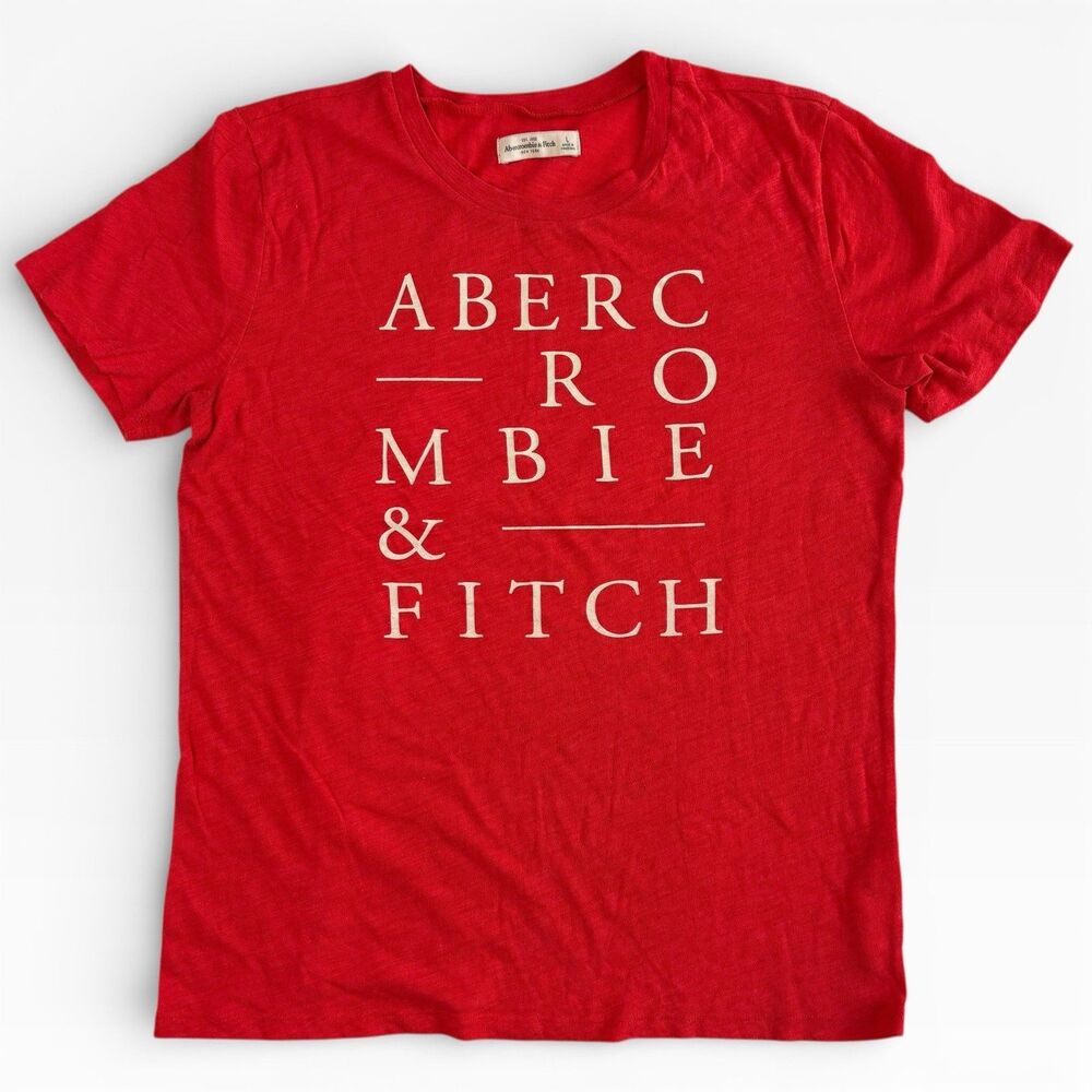 Abercrombie Fitch Women’s T-Shirt L Red Spell Out Graphic Slub Cotton Y2K Crew